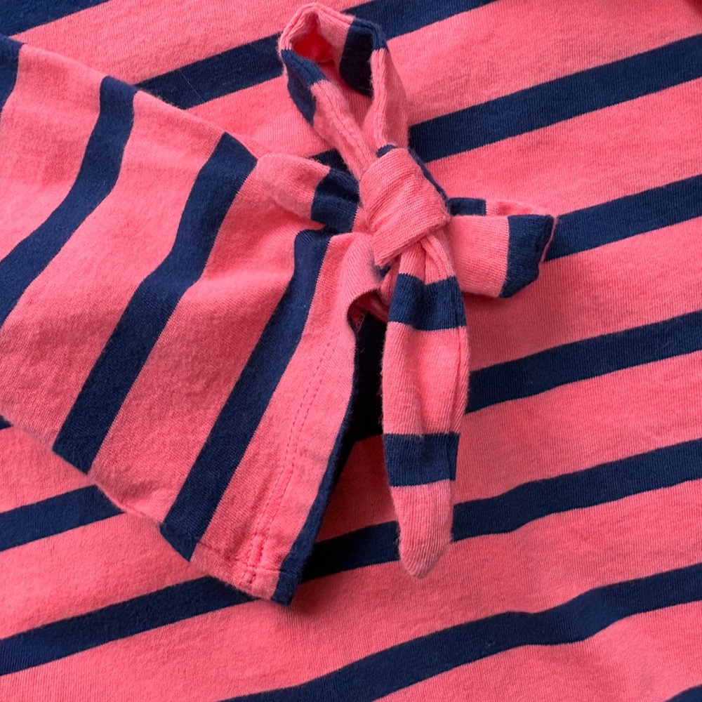Old Navy Coral Orange and Navy Striped Tie-Cuff Long Sleeve Top - Picture 6 of 10